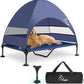 Upgraded Elevated Dog Bed with Canopy, Portable Raised Outdoor Dog Bed with Stable Anti-Slip Feet, Wider Shade Pet Bed Cot, Raised Dog Beds for Large Dogs Camping, Indoor & Outdoor Use