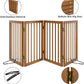 Freestanding Pet Gate Foldable 4 Panel Dog Gate Walnut Dog Gates for Stair Doorways House Indoor (2 Support Feet Included)