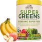 Country Farms Organic Super Greens Apple Banana Flavor, 50 Organic Super Foods, Packed with Fiber, USDA Organic Drink Mix, Fruits, Vegetables, Mushrooms & Probiotics, Supports Energy, 5g Fiber