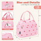 FlowFly Insulated Lunch Bag for Women – Corduroy Lunch Tote Box, Cute Cooler Bag for Work, Travel, Picnic,Corduroy Strawberries RoseRed