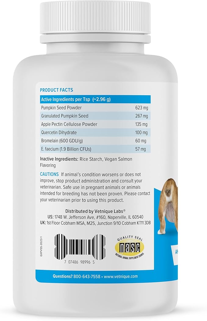Glandex Dog Fiber Supplement Powder for Anal Glands with Pumpkin, Digestive Enzymes & Probiotics - Vet Recommended (Regular or Advanced Strength) - Boot The Scoot (5.5 oz, Vegan Salmon)