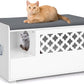 Tangkula Cat Litter Box Enclosure, Hidden Litter Box with Removable Cushion & Flip-Down Opening, Multifunctional Storage Cabinet Bench, Modern Litter Box Furniture Fits Most Litter Box (White)
