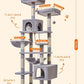 Taoqimiao Cat Tree, 71-Inch Cat Tree Cat Tower for Indoor Cats, Plush Multi-Level Cat Condo with 10 Scratching Posts, 2 Perches,Basket, 2 Caves,Hammock, 2 Pompoms,MS020W Light Gray