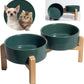 Elevated Ceramic Dog Bowl Set - Raised Feeding Bowls with Non-Slip Bamboo Stand - Small Pet Dishes for Food and Water - Ideal for Cats and Puppies - 16.23 OZ - 2 Cups - 480 ML