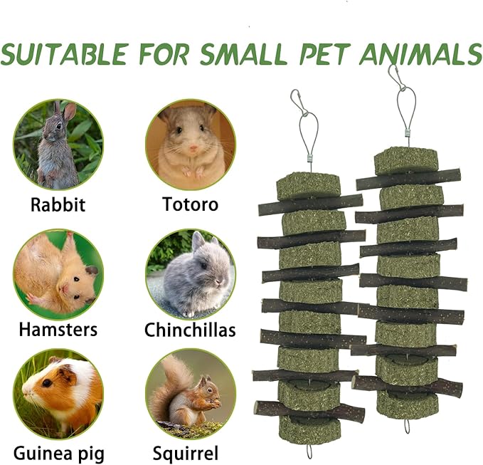 Rabbit Chew Toys for Teeth Grinding Bunny Treats 100% Natural Wood Timothy Grass Treats for Guinea Pigs Chinchillas Hamsters 8pcs