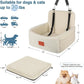 Dog Car Seat for Under 30lbs Dogs,Comfy Febric Fill in Memory Foam,Washable and Detachable Pet Travel Car Bed,Anti-Slip Bottom,2 Safety Leashes & Storage Pockets(Beige)