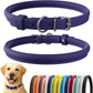 CollarDirect Rolled Leather Dog Collar, Soft Padded Round Puppy Collar, Handmade Genuine Leather Collar Dog Small Large Cat Collars 13 Colors (15-19 Inch, Purple Smooth)