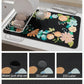 AMOAMI Coffee Mat Hide Stain Rubber Backed Absorbent Dish Drying Mat for Kitchen Counter - Bar Accessories Fit Under Coffee Maker, Espresso Machine, Dish Rack - Floral Black 16x24