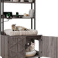 55 Inches Cat Litter Box Enclosure, Hidden Litter Box Furniture with 2 Storage Shelves and Charging Sockets, Wooden Cat House, Large Indoor Cabinet for Living Room & Entryway, Grey
