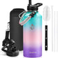 Insulated Water Bottle 87 oz, Triple Wall Vacuum Stainless Steel (Cold for 48 Hrs), Leak Proof & Non-BPA, Modern Water Flask Jug with Paracord Handle & Straw Spout Lids, Hydrangea