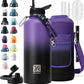 Insulated Water Bottle | Thickened Stainless Steel for Gym and Hiking with Straw, Carrier Bag, Handle Strap | BPA-Free 87 oz