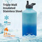 One Gallon Water Bottle Insulated, Triple Wall Vacuum Cold for 48 Hrs & Leak-proof & Non-BPA, 128oz Large Sports Stainless Steel Water Jug with Paracord Handle Straw Spout Lids & DIY Stickers