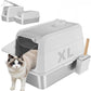 Stainless Steel Litter Box with Lid, XL Extra Large Cat Litter Box, Enclosed Metal Litter Pan with High Sided Enclosure & Scoop, Anti Leakage, Easy to Clean, Odor Control (White)