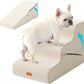 Gardner Pet Dog Stairs for Small Dogs 16.5" H, 2 in 1 Transformable 3-Step Pet Stairs and Dog Ramp for Couch (13-20 in), Beige Adjustable Pet Steps with Non-Slip Waterproof Cover and CertiPUR-US Foam