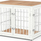 32 Inch Heavy Duty Dog Crate Furniture for Medium and Small Dogs, Decorative Pet House End Table, Wooden Cage Kennel Furniture Indoor, Natural and White