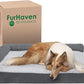 Furhaven Cooling Gel Dog Bed for Large Dogs w/ Removable Bolsters & Washable Cover, For Dogs Up to 125 lbs - Two-Tone Plush Faux Fur & Suede L Shaped Chaise - Stone Gray, Jumbo Plus/XXL