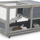 COZIWOW Wooden 36Inches Rabbit Hutch Outdoor with Wheels Bunny Cage Indoor Rabbit Cage with Clean Tray, Openable Roof, Anti-Slip Ramp for Small Bunny (Grey with Pattern)
