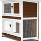 2 Story Rabbit Hutch, Indoor Outdoor Bunny Hutch Solid Wood Rabbit Cage with Removable Trays, Waterproof Asphalt Roofs and Ventilation Door, Small Animal House for Rabbit Guinea Pig Ferret, Walnut