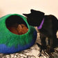 Woolygon Premium Felt Cat Cave Bed – Wool Kitty Beds Handcrafted Kitten Caves Bed for Indoor Cats - Made from 100% Eco-Friendly Merino Wool, Foldable Cat Hidewawy Covered Cat Houses (Emerald Indigo)