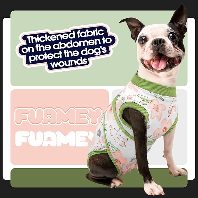 FUAMEY Dog Recovery Suit Male,Dogs Surgery Neuter Suits Puppy Spay Shirts for Female Protect Dog's Skin Anti Licking Abdominal Wounds Doggie Onesie Pet Bodysuit Alternative to Cone Rabbit Flower L