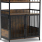 MCombo Furniture Style Dog Crate with Storage Shelves, Heavy Duty Wooden Dog Cage End Table, Triple Doors Pet House Indoor, 1368 (Brown)