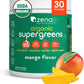 Zena Nutrition Organic Super Greens Powder, 70+ Superfoods, 0 Sugar, 3G Fiber, Spirulina, Chlorella, Antioxidants, Prebiotics/Probiotics, Digestive Enzymes, Mango, 30 Servings