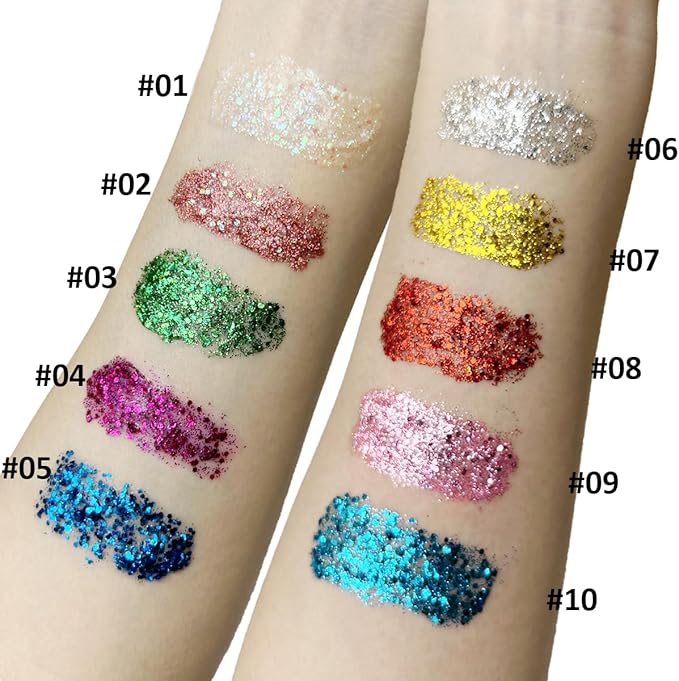 Mysense Purple Body Glitter Gel, Mardi Gras Face Glitter Makeup, Music Festival Rave Accessories, Chunky Mermaid Sequins for Eye Hair Decorations, Sparkling Paint for Women, 30g