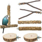 Bird Perch Stand, Pole Standing Natural Wood Bird Perch Set 7PCS Paw Grinding Fork Parrot Cage Branch with Rope Cage Accessories Toys for Parakeets, Cockatiels, Conure, Budgies