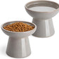 vancasso Ceramic Elevated Cat Bowls 2-Pack - 6.2" Extra Wide Raised Cat Food & Water Dishes, 5.1" Optimal Height Anti-Whisker Fatigue Shallow Bowls for Cats/Kittens/Dogs, Lead & Cadmium Free (Grey)