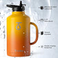 Trebo Half Gallon Water Bottle Insulated with Handle, 64 oz Double Wall Stainless Steel Metal Large Jug, Travel Flask with Straw Spout Lid, Mug Tumbler Cup with Carry Pouch, Keep Cold Hot, Orange