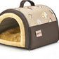 Jiupety Cozy Small Pet Dog House, 2 in 1 Puppy House, S Size for Cat and Puppy, Warm Cave Sleeping Nest for Cats and Dogs, S(15"×12"×11"), Up to 5.5 Lb, Brown