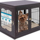 INTERNET'S BEST Decorative Dog Kennel with Pet Bed, Small Pet House, Double Door Indoor Crate, Engineered Wood & Wire Furniture, Side Table & Nightstand, Fits Small Dogs - Espresso