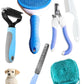6ps Dog Cat Brush Grooming Kitf, Dog Cat Brushes, Bath Brush, Dematting Rake and Comb, Nail Clipper, Nail File, Flea Comb (Blue 6 Kits)