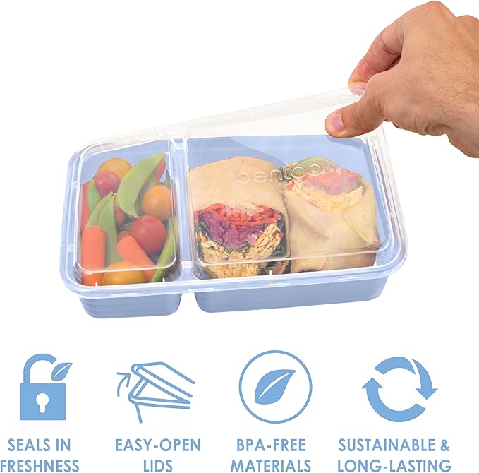 Bentgo 20-Piece Lightweight, Durable, Reusable BPA-Free 2-Compartment Containers - Microwave, Freezer, Dishwasher Safe - Periwinkle