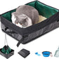 Travel Litter Box for Cats, Foldable Portable Litter Box, Leak Proof Cat Travel Carrier with Kitty Litter Scoop Bowl, Collapsible Waterproof Odor Free Easy Carrier for Car Outdoor, X-Large