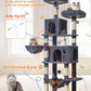 Taoqimiao Large Cat Tree，73-Inch Cat Tree Tower with 9 Scratching Posts for Indoor Cats, 2 Large Cat Condo with Hammock, Hanging Basket, 2 Extended Platform, Smoky Gray MS013XLG