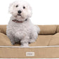 Chester Large Dog Bed - Orthopedic Memory Foam Mattress, Calming Couch, Wall Rim Pillow, Water Resistant, Washable Cover, Non-Slip, Khaki Beige