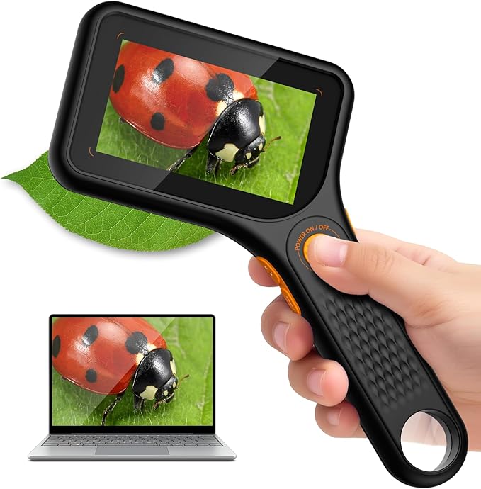 Microscope for Kids Adults - 3 Inch IPS Screen, Ahalfcit Digital Microscope, 500X Handheld Coin Magnifier, 3 Level LED Light, Compatible with Windows, Mac OS (Black)