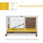 PawHut Wooden Rabbit Hutch Indoor Outdoor, Elevated Bunny Cage with No Leak Tray Enclosed Run with Wheels, Ideal for Guinea Pigs and Small Animals, Brown