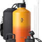 Coolflask 128 oz Gallon Water Bottle Insulated with Straw&3 Lids, Water Jug Large Stainless Steel Metal Vacuum Wide Mouth for Sports, Gym or Office, Non-BPA Keep Cold 48H Hot 24H, Ombre Yellow/Orange