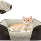 Miguel Washable Cat Bed for Indoor Cats With Removable Cushion, Easy to Wash Small Pet Sofa With Side, Rectangle Bolster Kitten Calming Cuddle Puppy Bed, Anti-Slip Bottom, Brown 20 Inch