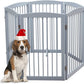 Freestanding Pet Gate for Dogs, Indoor Wooden Foldable Dog Gate for House, Extra Wide, Pet Fence for Stairs, Doorways, Halls, Support Feet Included, 120 Inch Wide, 6 Panels 32",Grey