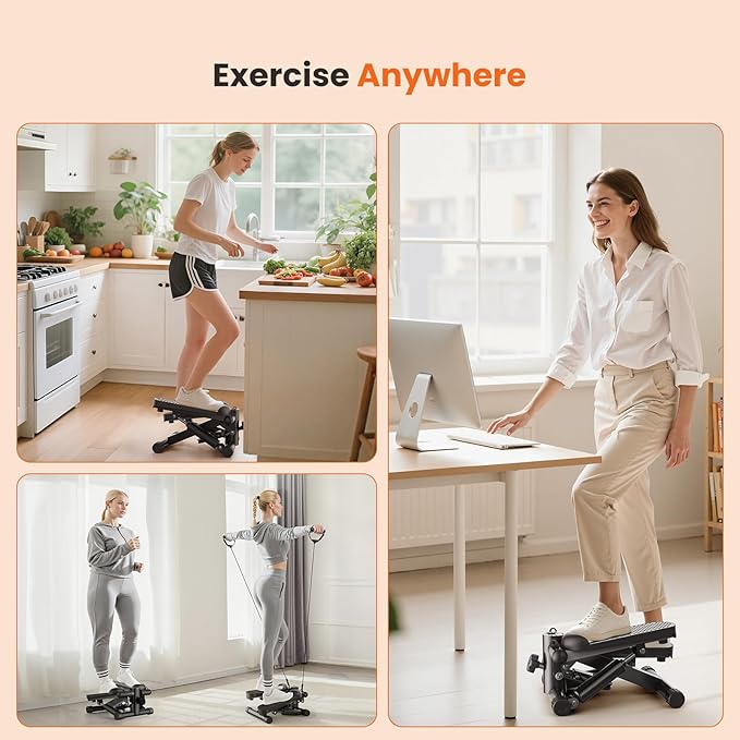Sweetcrispy Mini Stair Steppers with Resistance Bands for Exercise at Home, Portable Exercise Twist Stepper Machine for Full Body Workout, 265LBS Capacity