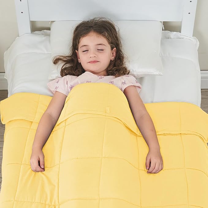 yescool Weighted Blanket (5 lbs, 36" x 48", Yellow) Cooling Heavy Blanket for Sleeping Perfect for 40-60 lbs, Breathable Blanket with Premium Glass Bead, Machine Washable