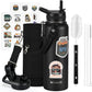 40 oz Insulated Water Bottle with Straw (Cold for 48 Hrs), Stainless Steel Triple Wall Vacuum Sports Water Jug, Leakproof Hydro Cup Flask with Paracord Handle & Straw Spout Lids & DIY Stickers