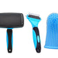 3-in 1 Dog & Cat Grooming Supplies- Self-cleaning Slicker Brush, Deshedding Rake Comb, And Finger Toothbrush For Dogs & Cats | Perfect For Pet Grooming Kit, Dematting And Dental Tool (blue)
