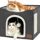 Bedsure Cat Beds for Indoor Cats - Large Cat Cave for Pet Cat House with Fluffy Ball Hanging and Scratch Pad, Foldable Cat Hideaway, 16.5x16.5x13 inches, Dark Grey