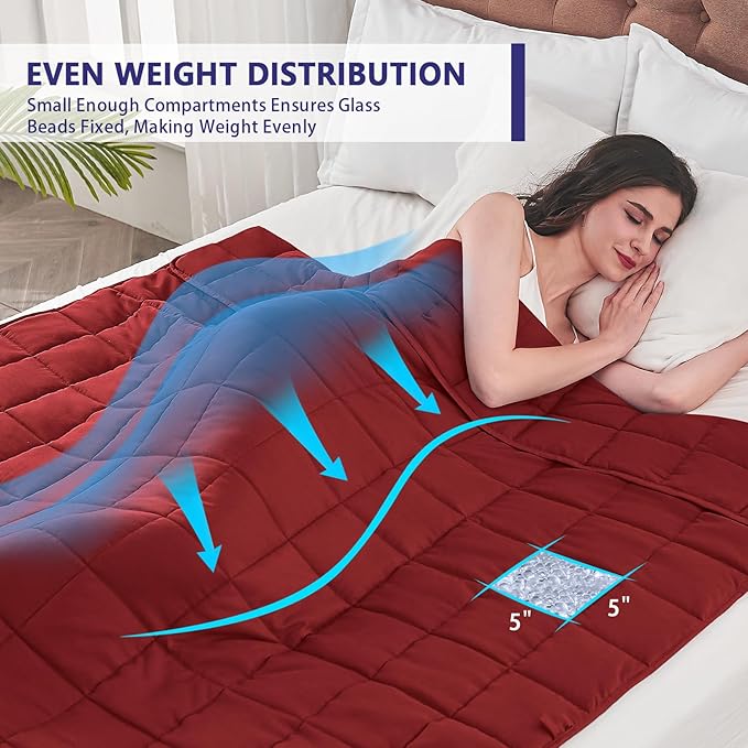 yescool Weighted Blanket for Adults (17 lbs, 60" x 80", Red) Cooling Heavy Blanket for Sleeping Perfect for 110-130 lbs, Queen Size Breathable Blanket with Premium Glass Bead, Machine Washable