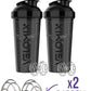 '-2 Pack- 28 oz Protein Shaker Bottles for Protein Mixes - 2x Wire Whisk | Leak Proof Shaker Cups for Protein Shakes | Protein Shaker Bottle Pack | Shakers for Protein Shakes - 2xBlack