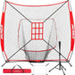 7'X7' Baseball Softball Practice Net,Pitching Net,Batting Net,with Baseball Tee,Bonus Strike Zone and Bow Frame,for Hitting,Pitching, Catching